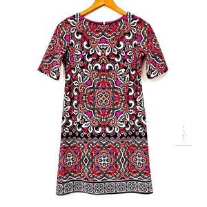 ELIZA J vibrant damask print sheath mini dress with back zipper size 2 petite